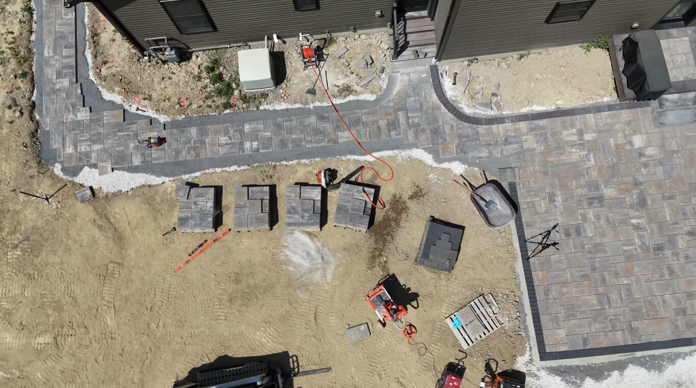 Aerial view of professional concrete base preparation in Colton, CA